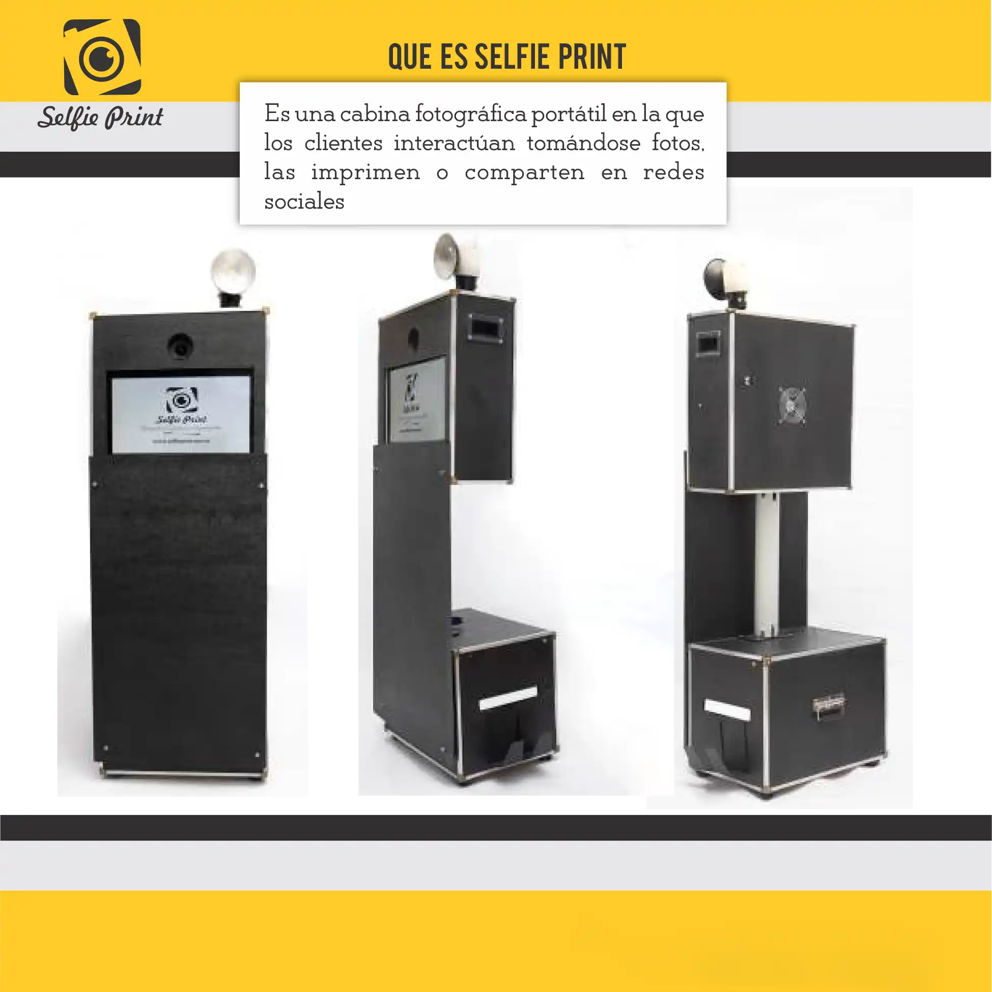 cabina fotográfica portátil e interactiva Selfie Print de Crearte Imagen para eventos sociales y activaciones de marca.