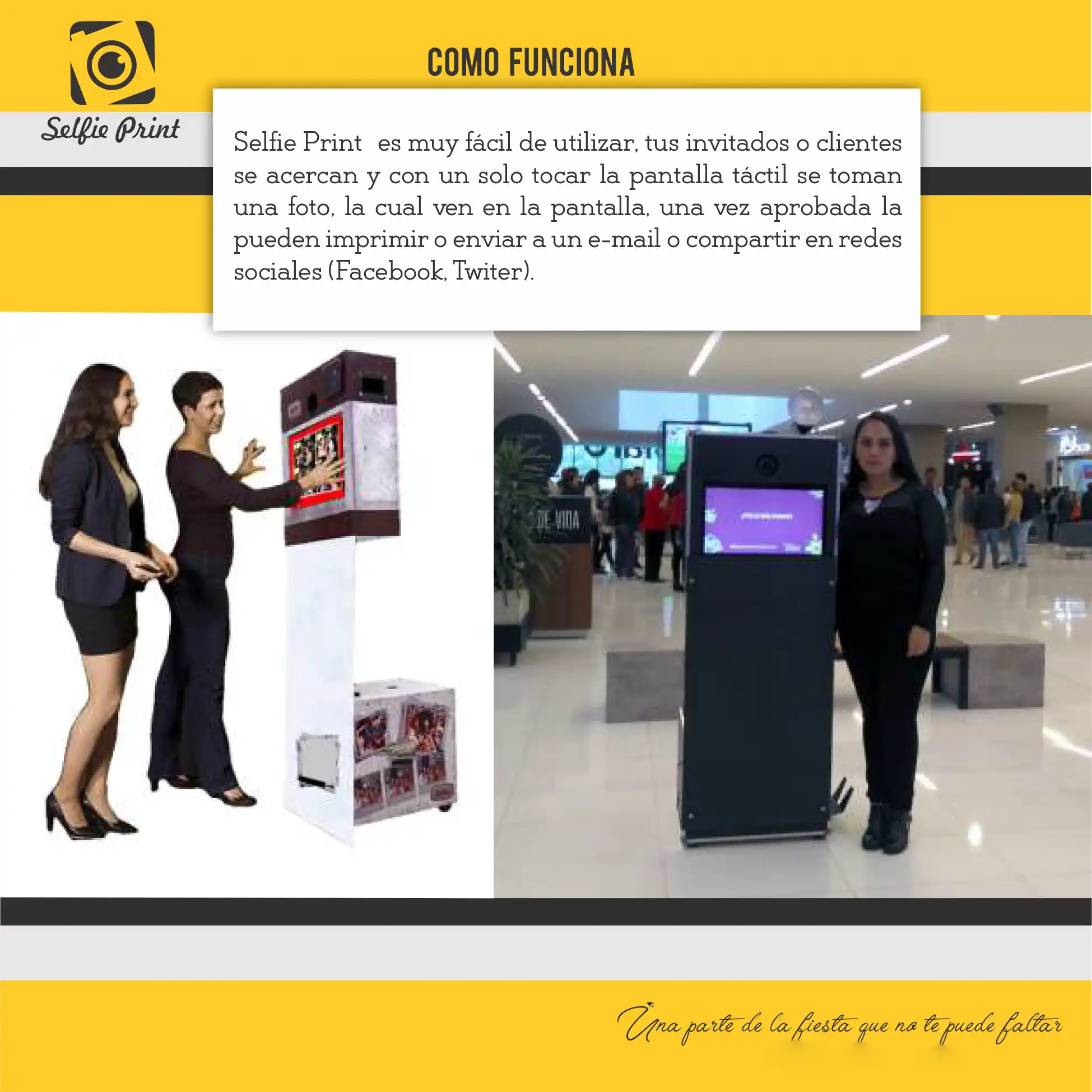 cabina fotográfica portátil e interactiva Selfie Print de Crearte Imagen para eventos sociales y activaciones de marca.