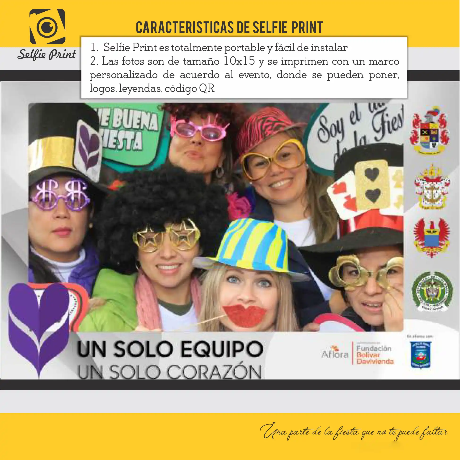 cabina fotográfica portátil e interactiva Selfie Print de Crearte Imagen para eventos sociales y activaciones de marca.